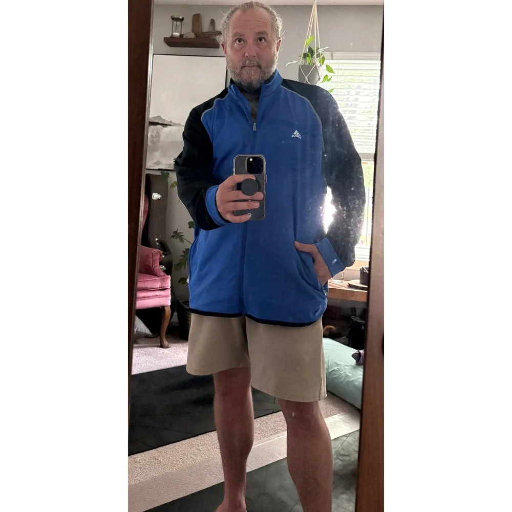 Adidas ClimaWarm+ Golf Jacket 2XL Blue Black Full Zip Fleece Z83880 Mens Coat